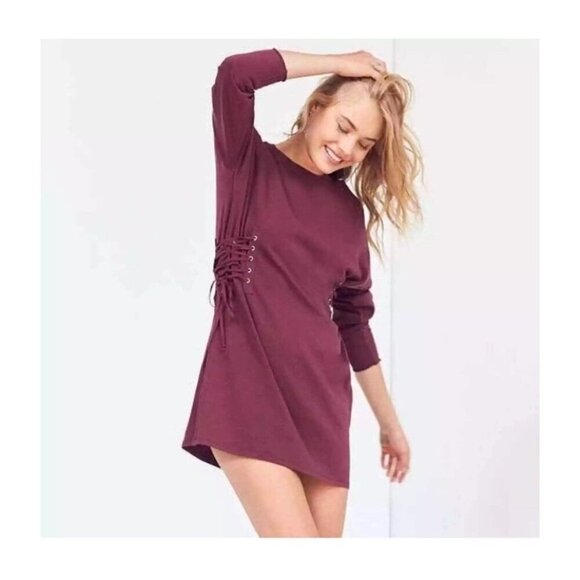 Silence + Noise Size Small Lace-Up Side Corset T-Shirt Dress Wine NWT - Picture 2 of 15
